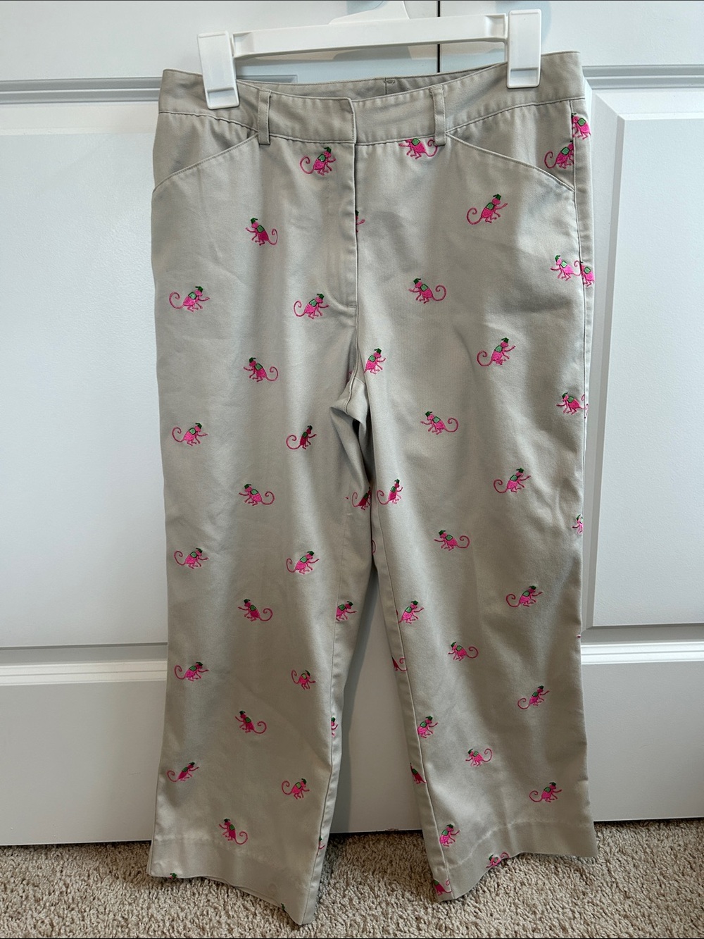 Vintage Lilly Pulitzer Cropped Khaki Pants with Monkey Embroidery